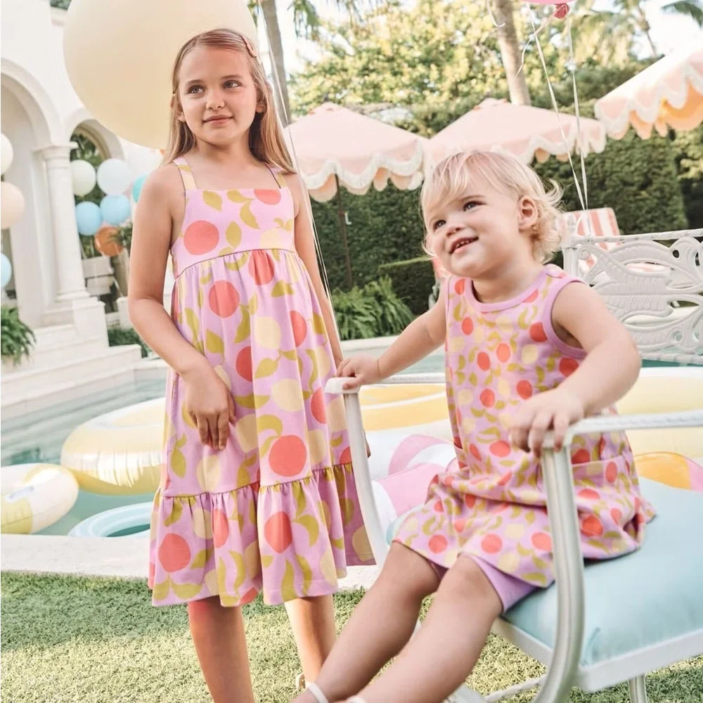 Hanna Andersson Cotton Tiered Cross Back Lemon Orange Lilac Spring Dress 4